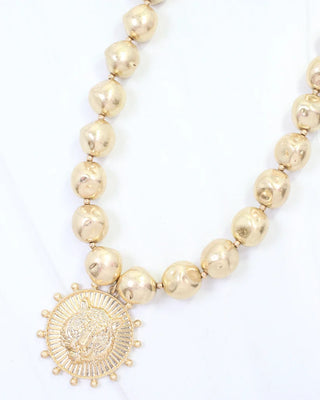 Carmen Beaded Coin Necklace Tiger - Worn Gold