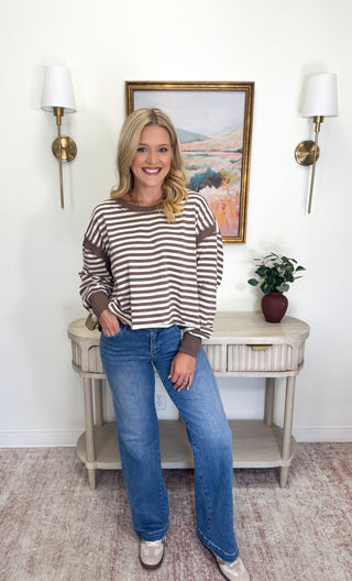 Leah Striped Top - Mocha