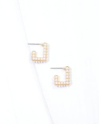 Midura Square Pearl Pave Hoop Earring - Cream