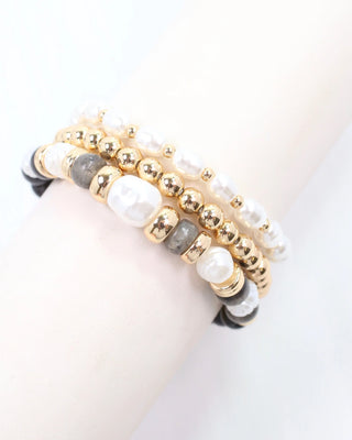 Bowie Bead and Pearl Bracelet Set - Black