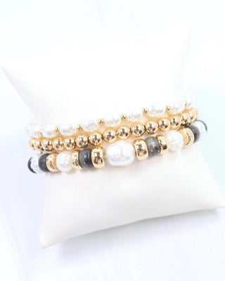 Bowie Bead and Pearl Bracelet Set - Black