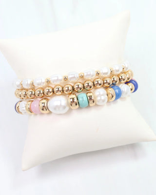 Bowie Bead and Pearl Bracelet Set - Multi