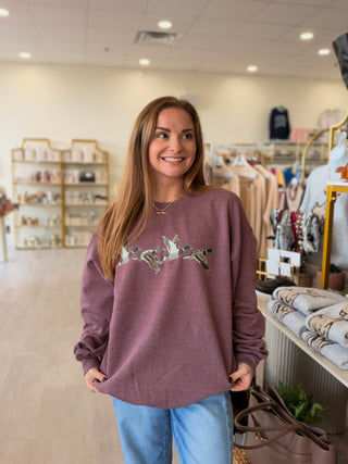 Patchwork Mallard Duck Women’s Sweatshirt - Sand/Heather Maroon