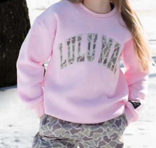 Lulu Mac Youth Sweatshirt - Light Blue and Pink Camo