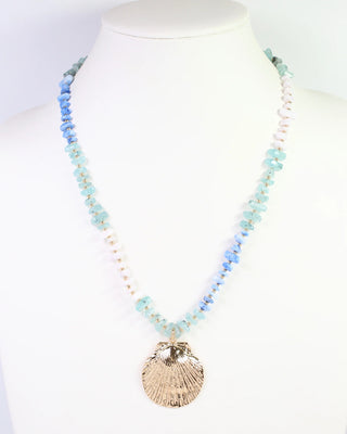 Asheville Beaded Necklace with Shell - Blue Multi