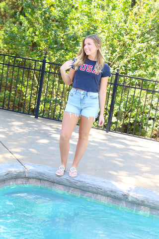 USA Baby Tee - Navy