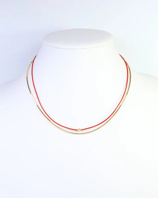 Paula Cord and Chain Layered Necklace - Red