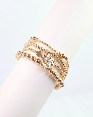 Gloria Beaded Cross Bracelet Set - Gold