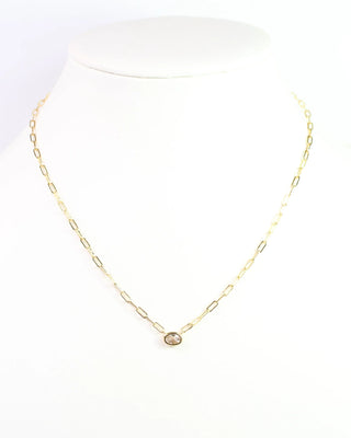 Gemma Oval CZ Link Necklace - Worn Gold