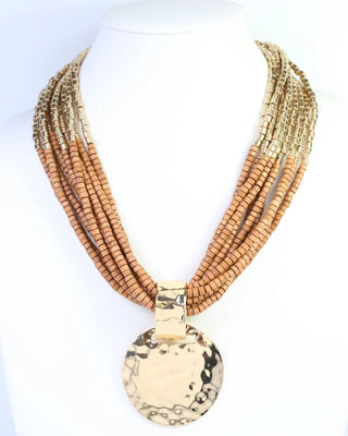 Marbella Layered Wooden Beaded Pendant Necklace