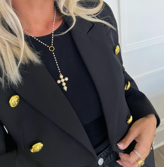 Lariat Pearl Cross Necklace