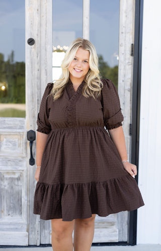 Bowie Puff Sleeve Dress - Brown