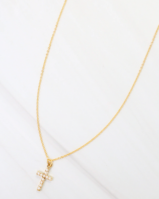 Corinth Pearl Cross Necklace