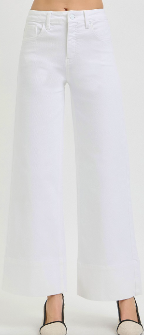 Risen High Rise Wide Pants - White