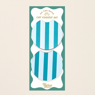 On The Road Car Coaster Set - Sicily Stripes Teal