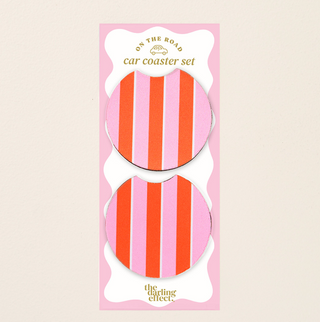 On The Road Car Coaster Set - Sicily Stripes Pink