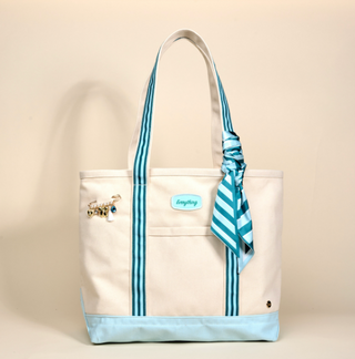 Teal Sicily Stripes Canvas Tote