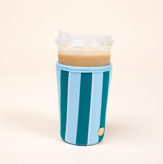 Sip Savvy Large Drink Sleeve - Teal Sicily Stripes