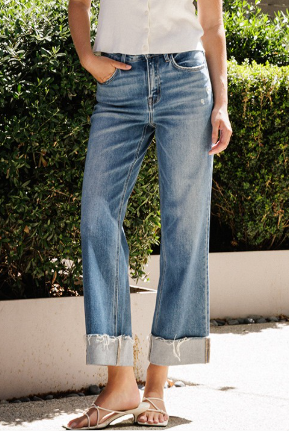 Flying Monkey Cuffed Raw Hem Jean