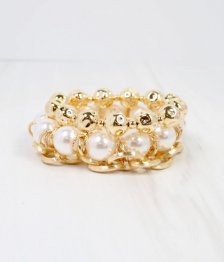 Zanesville Pearl Link Bracelet Set - Gold