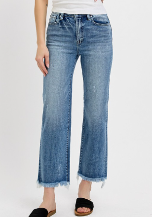 Risen High Rise-Crop Straight-Frayed Hem Jeans
