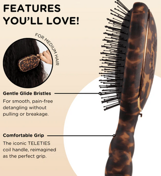 Teleties Detangler Hair Brush for Medium Hair - Tortoise
