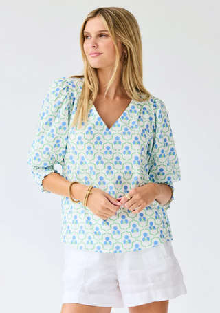 Ashlyn Top - Sweetbriar Lattice Blue