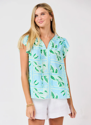 Lydia Top - Trellis Tiles Blue