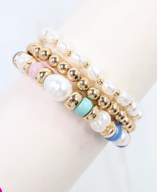 Bowie Bead and Pearl Stretch Bracelet Set