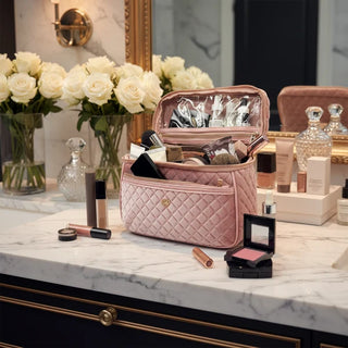Train Case - Blush Velvet Quilted