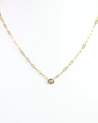 Gemma Oval CZ Link Necklace - Worn Gold