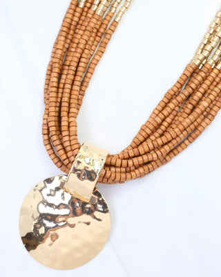 Marbella Layered Wooden Beaded Pendant Necklace