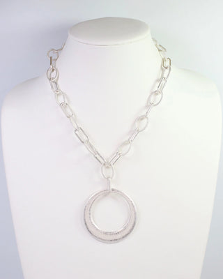 Hyattsville Chain Necklace with Circle Pendent - Worn Silver