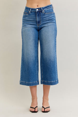 Judy Blue Wide Crop Jeans - Medium Denim