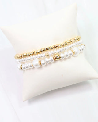 Devin Beaded Stretch Bracelet Set - Pearl