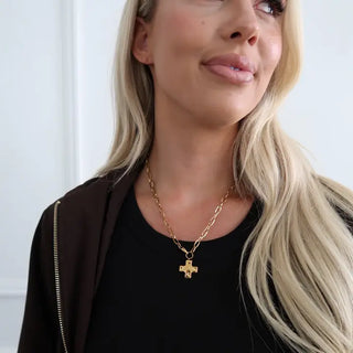 Paperclip Cross Necklace - Gold
