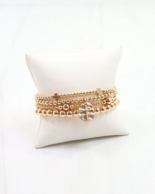 Gloria Beaded Cross Bracelet Set - Gold