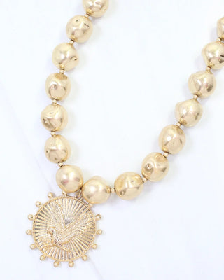 Carmen Beaded Coin Necklace Eagle - Worn Gold