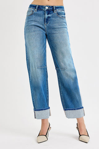 Risen Cropped Barrel Jeans - Medium Denim