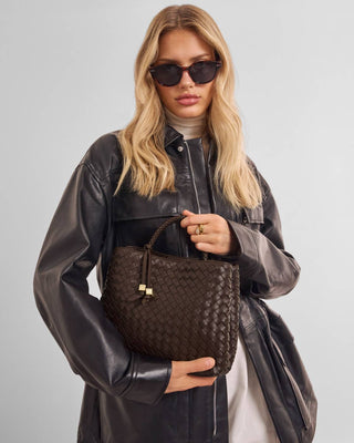 Nova Hand Woven Top Handle Bag - Chocolate