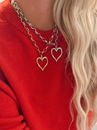 Large Open Heart Necklace - Gold