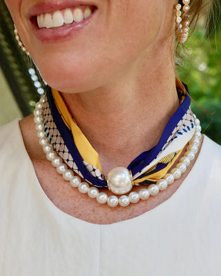 Two Strand Magnetic Pearl Scarf Necklace - Navy