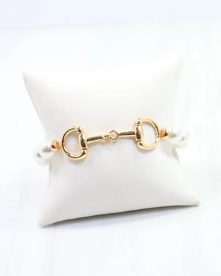 Gigi Pearl Horsebit Stretch Bracelet - Cream