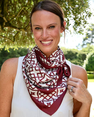 Langston Geometric Scarf Large - Maroon/White