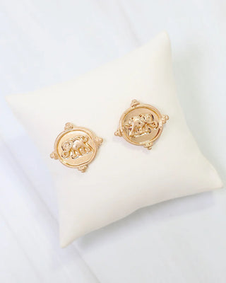 Ilion Elephant Embossed Post Earring - Worn Gold